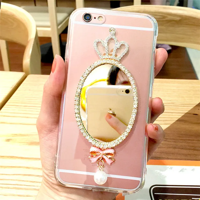 Для iPhone 6 S 7 8 Plus X XS MAX девушки модный красивый со стразами Корона зеркало в форме