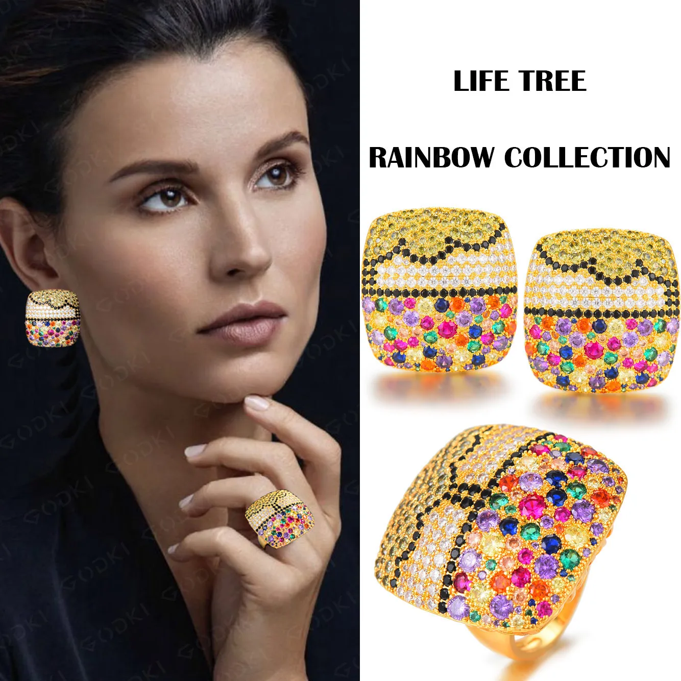 GODKI Luxury Charms Multicolor Crystal Square Statement Ring Earring Set Full Cubic Zircon Women Fashion Jewelry Sets 2019
GODKI Luxury Charms Multicolor Crystal Square Statement Ring Earring Set Full Cubic Zircon Women Fashion Jewelry Sets 2019
