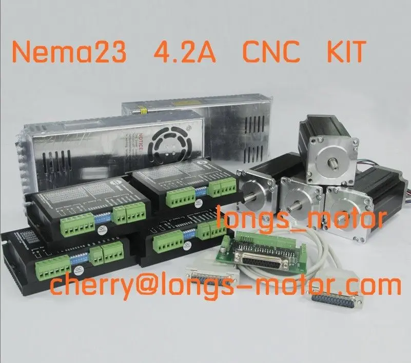 США Бесплатная доставка 4-осевой шаговый двигатель Nema23 425oz 4.2A 23HS9442 & drier DM542A CNC контроллер длинный двигатель
США Бесплатная доставка 4-осевой шаговый двигатель Nema23 425oz 4.2A 23HS9442 & drier DM542A CNC контроллер длинный двигатель