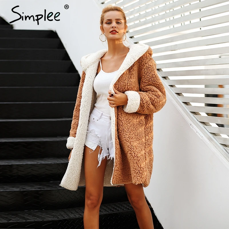 Simplee искусственной овечьей шерсти толстые Для женщин куртка Большие размеры