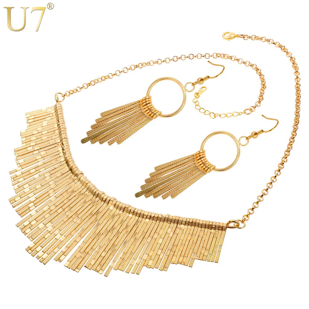 U7 Tassels Necklace Choker And Earrings Set Party Wedding Trendy Gold/Silver Color Statement Jewelry Set For Women S804
U7 Tassels Necklace Choker And Earrings Set Party Wedding Trendy Gold/Silver Color Statement Jewelry Set For Women S804
