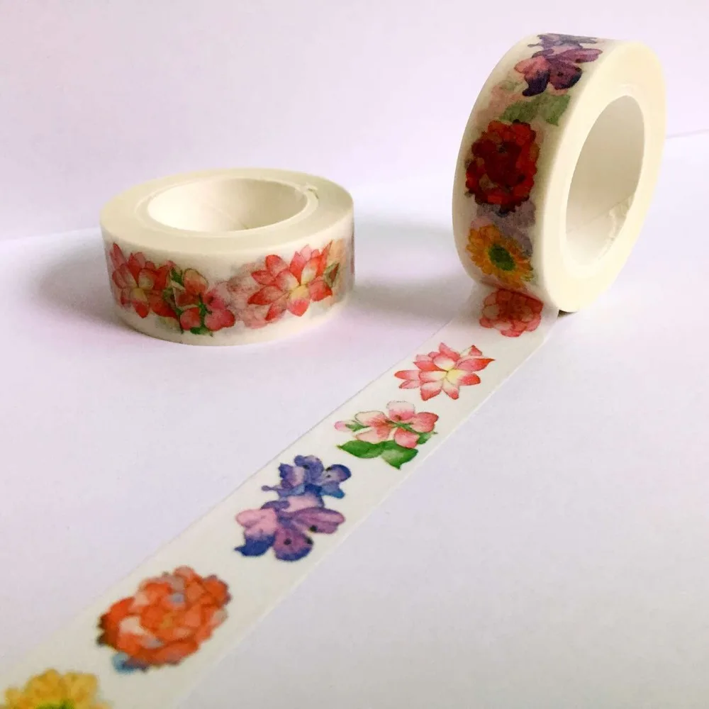 

Free shipping 15mm*10m*2rolls lift washi tape/diy decorative tape/beautiful sundry color flower masking paper tape