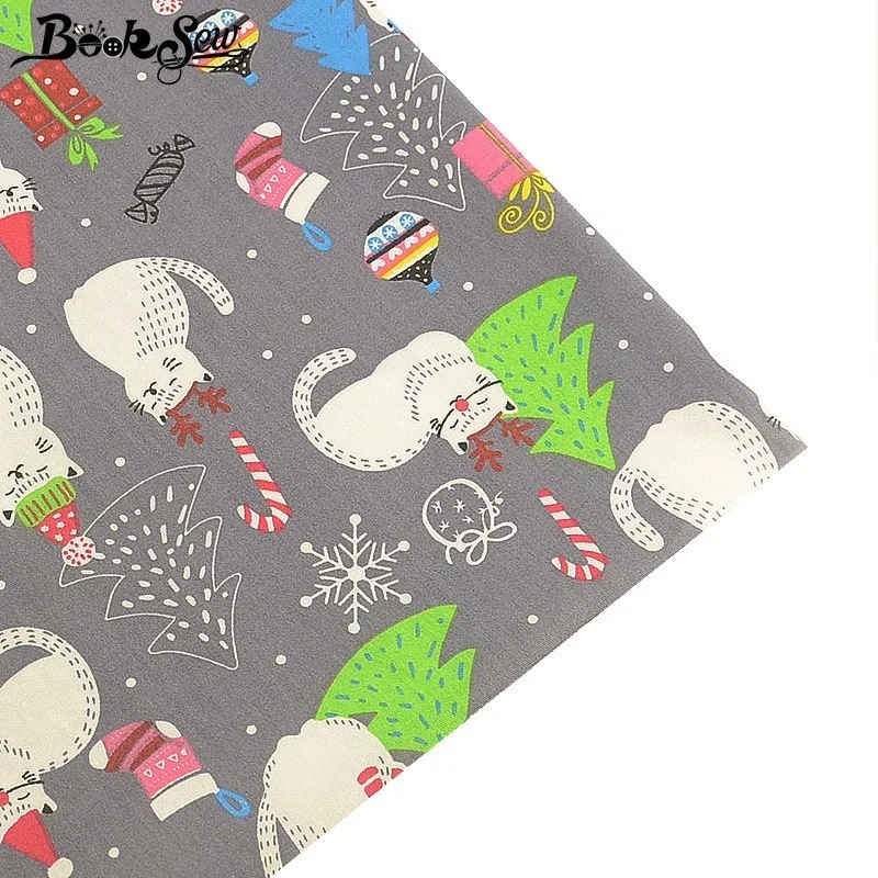 Booksew рождественский стиль 100% хлопчатобумажная ткань с рисунком кошки сделай сам