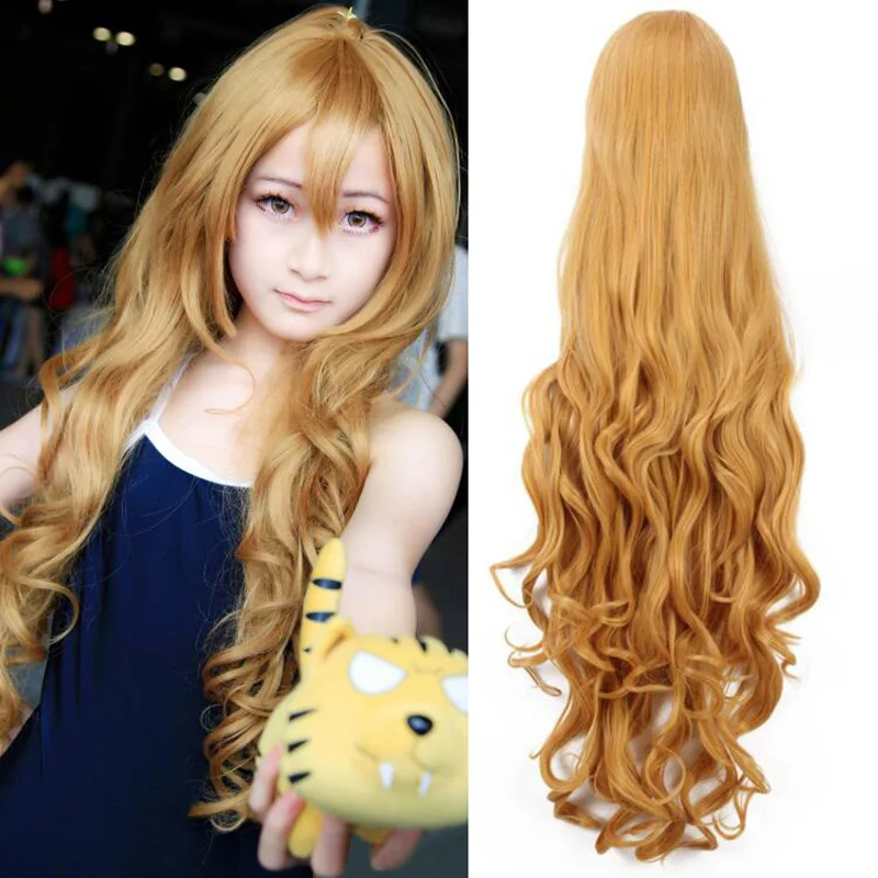 

TIGER DRAGON Toradora! Aisaka Taiga 100cm Long Curly Wavy Golden Brown Heat Resistant Hair Cosplay Costume Wig + Free Wig Cap