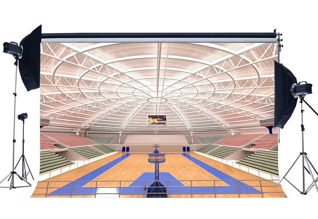 

Фон для фотосъемки с изображением роскошной баскетбольной площадки стадиона толпы Потертого деревянного пола интерьера гимнастики