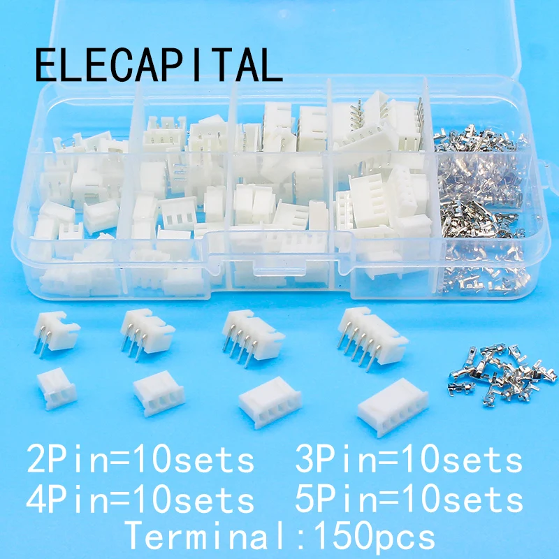 40 sets Kit in box 2p 3p 4p 5pin Right angle 2.54mm Pitch Terminal / Housing / Pin Header Connector Adaptor XH Kits
40 sets Kit in box 2p 3p 4p 5pin Right angle 2.54mm Pitch Terminal / Housing / Pin Header Connector Adaptor XH Kits