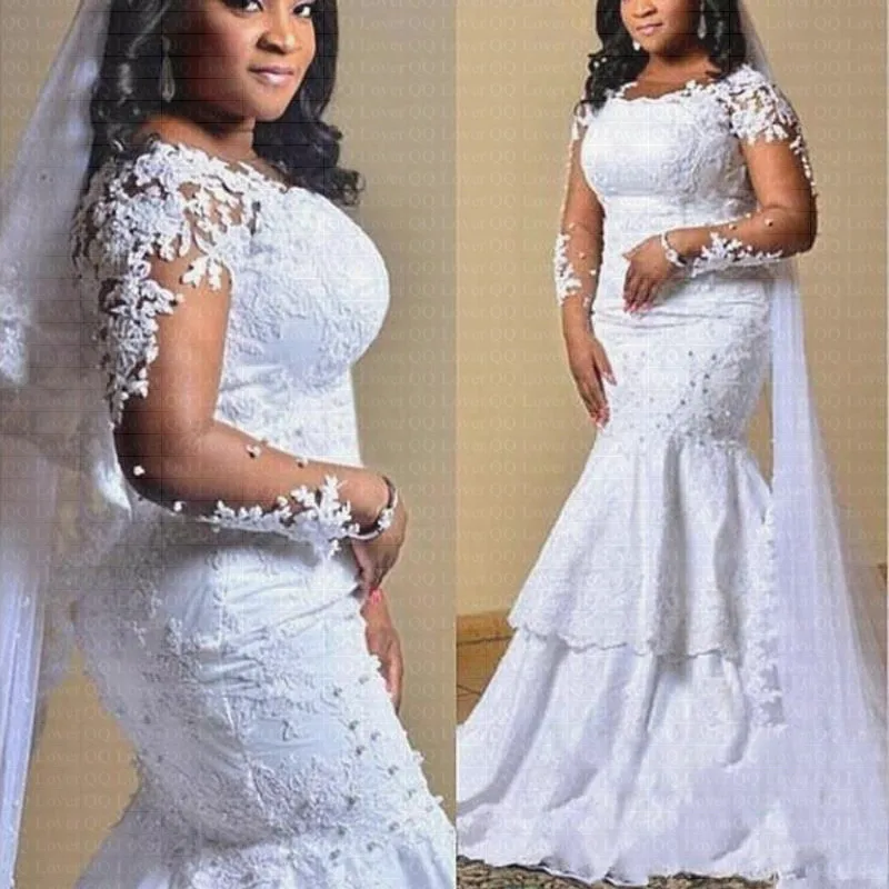 2019 South African Mermaid Wedding Dresses Lace Appliques Sheer Long Sleeves Wedding Gowns Bride Dress
2019 South African Mermaid Wedding Dresses Lace Appliques Sheer Long Sleeves Wedding Gowns Bride Dress