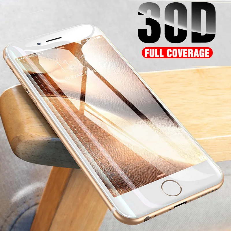 Защитное стекло с изогнутыми краями для iPhone 6 7 8 X XR XS 30D черное белое|Защитные