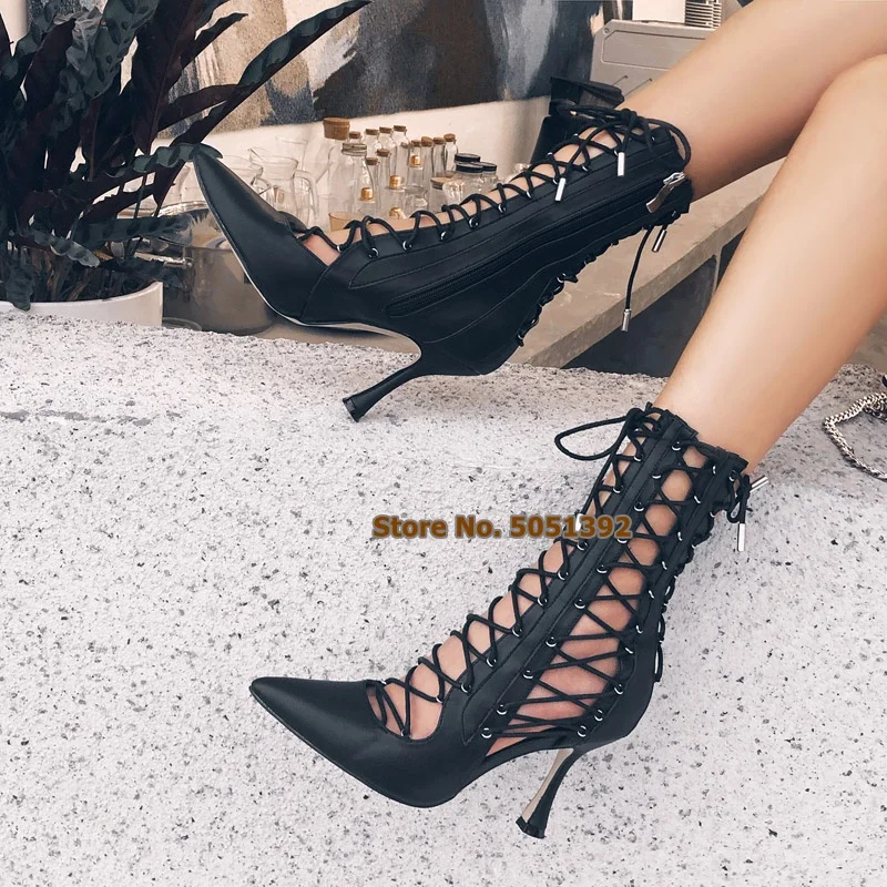 Women High Heel Pointed Toe Cross-tied Lace-up Mid-calf Sandals Booties Cut Out Sexy PU Pumps Nightclub Party Plus Size Boots
Women High Heel Pointed Toe Cross-tied Lace-up Mid-calf Sandals Booties Cut Out Sexy PU Pumps Nightclub Party Plus Size Boots