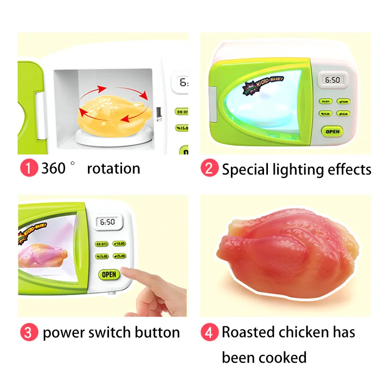 

Simulation Food Kitchen Toy Children Mini Microwave Oven Changing light Montessori Educational Toys Pretend Role Play Toys Set