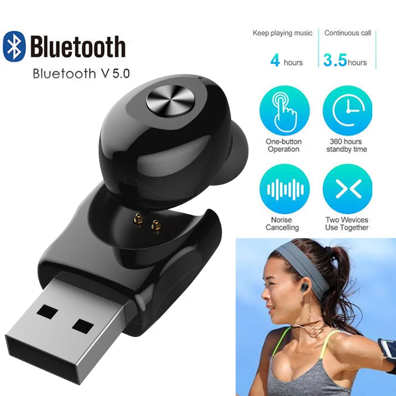 XG-U12 Single Bluetooth Earphones Mini Wireless Headphones Earbuds V5.0 Stereo 4 Hours Working Time Headset with Mic for Phone |