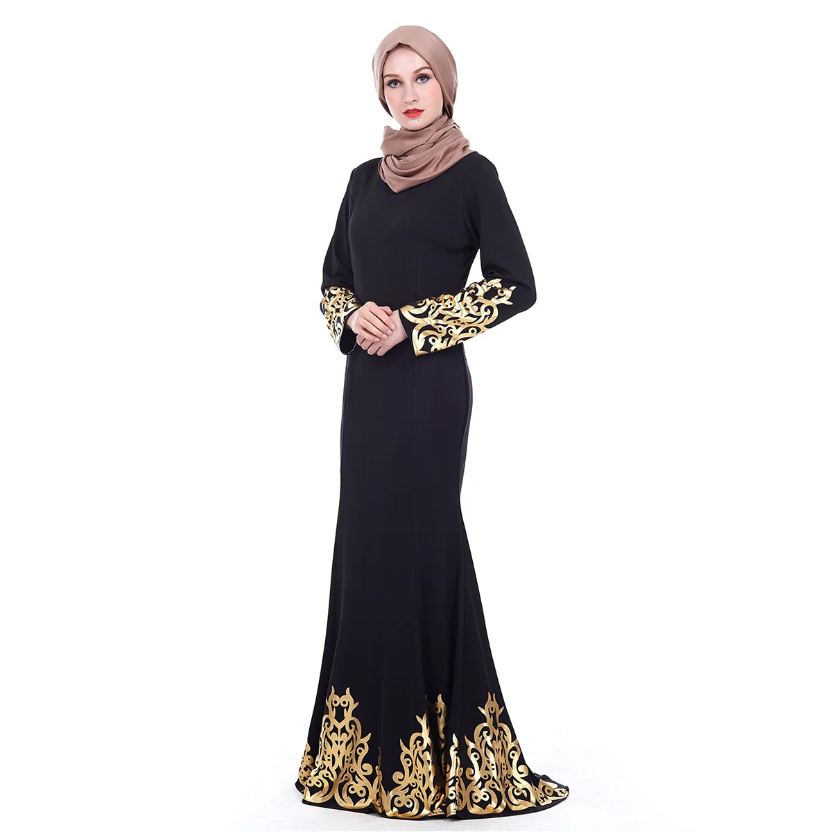 Мусульманское длинное платье золотого и бронзового цвета модная одежда в