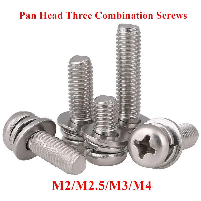 M2 M2.5 M3 M4 Phillips Pan Head Combination Screw Three Combined Bolt with Flat/ Spring Washer 304 Stainless Steel Bolts
M2 M2.5 M3 M4 Phillips Pan Head Combination Screw Three Combined Bolt with Flat/ Spring Washer 304 Stainless Steel Bolts