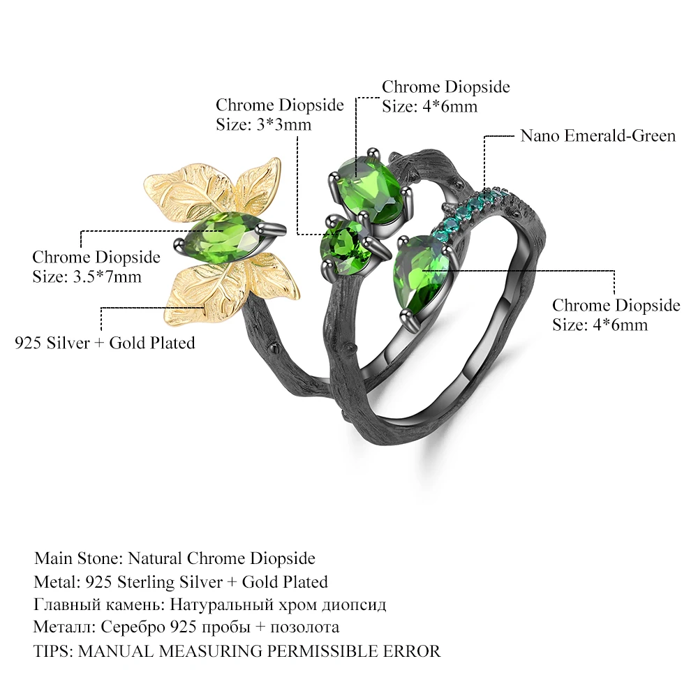 GEM'S BALLET 925 Sterling Silver Butterfly Branch Open Rings 1.84Ct Natural Chrome Diopside Gemstone Ring Real for Women Wedding
GEM'S BALLET 925 Sterling Silver Butterfly Branch Open Rings 1.84Ct Natural Chrome Diopside Gemstone Ring Real for Women Wedding