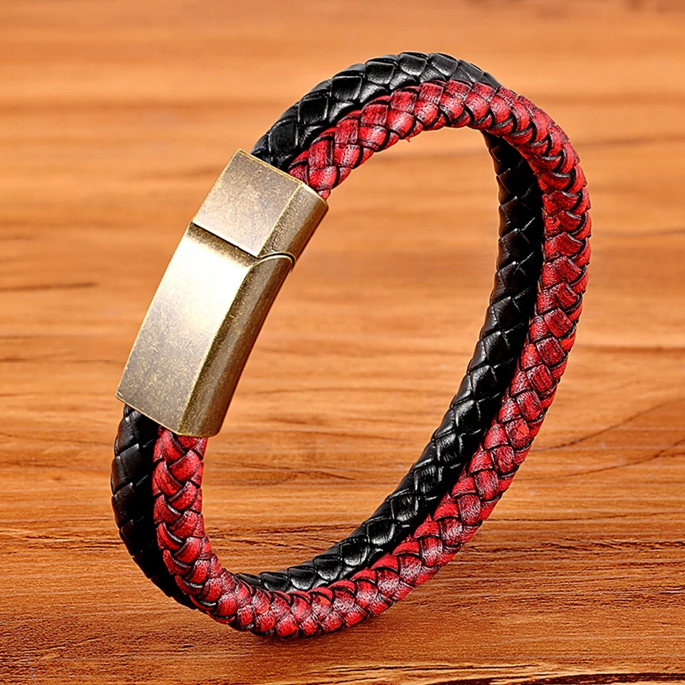 TYO 6 Color Men's Women Luxury Two Layers Braid Genuine Leather Bracelet Stainless Steel Metal Retro Magnetic Clasp
TYO 6 Color Men's Women Luxury Two Layers Braid Genuine Leather Bracelet Stainless Steel Metal Retro Magnetic Clasp