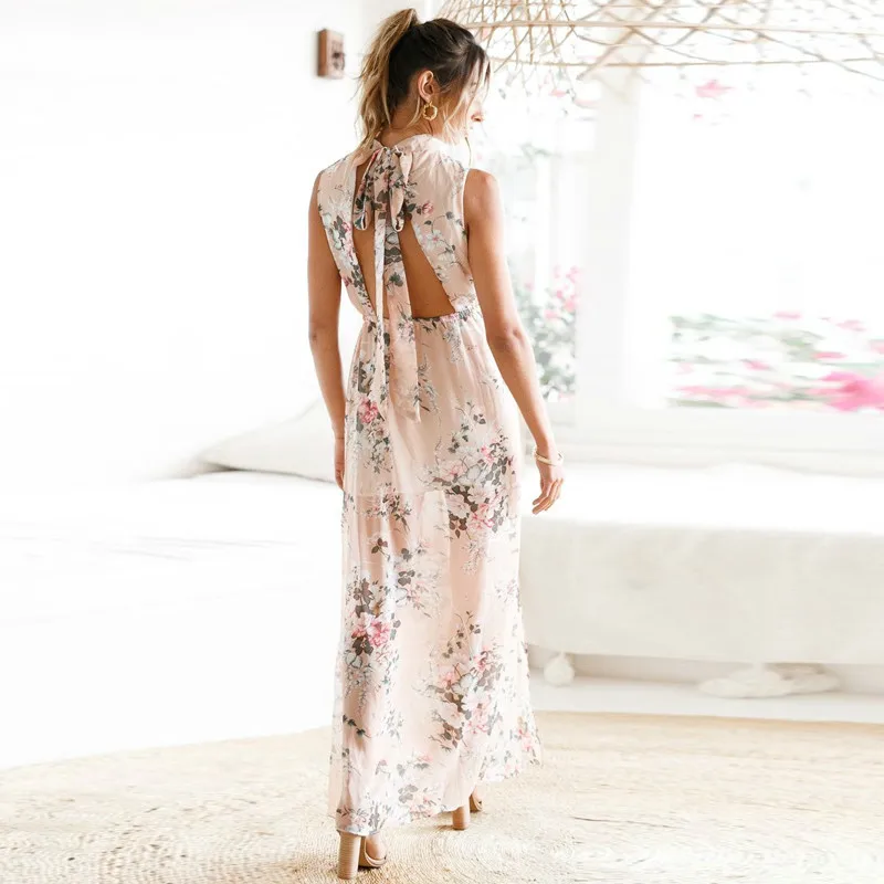 Women Floral Print Halter Chiffon Long Dress Sexy Backless Split Maxi Dresses Vestidos Casual Beach Summer Dress
Women Floral Print Halter Chiffon Long Dress Sexy Backless Split Maxi Dresses Vestidos Casual Beach Summer Dress