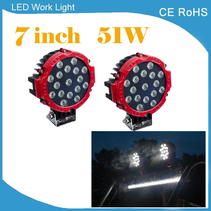 

ECAHAYAKU 2pcs 7 inch 51W Round LED Work Light Spot Flood beam For 4x4 Offroad Truck Tractor ATV SUV Driving Lamp