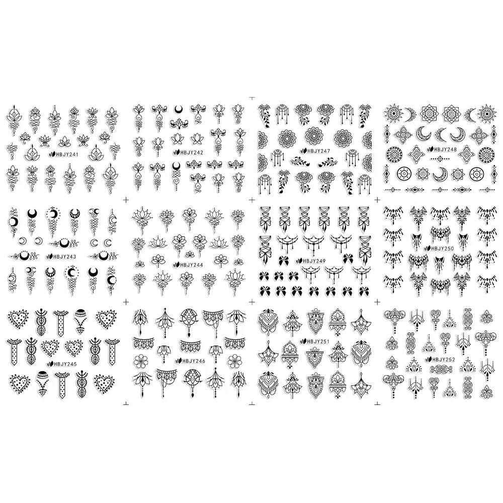 12 PCS / LOT SELF-ADHESIVE 3D NAIL TATTOOS STICKER WHITE BLACK GOLD SILVER LOTUS STARS MOON PENDANT RAMADAM HBJY241-252
12 PCS / LOT SELF-ADHESIVE 3D NAIL TATTOOS STICKER WHITE BLACK GOLD SILVER LOTUS STARS MOON PENDANT RAMADAM HBJY241-252
