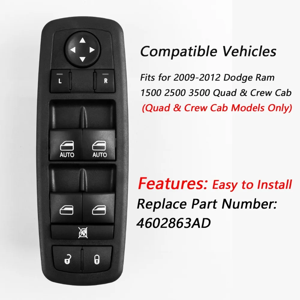 YAOPEI 4602863AD подходит для Dodge Ram 2009-2012 переключатель стеклоподъемника двери-переключатель стеклоподъемника
YAOPEI 4602863AD подходит для Dodge Ram 2009-2012 переключатель стеклоподъемника двери-переключатель стеклоподъемника