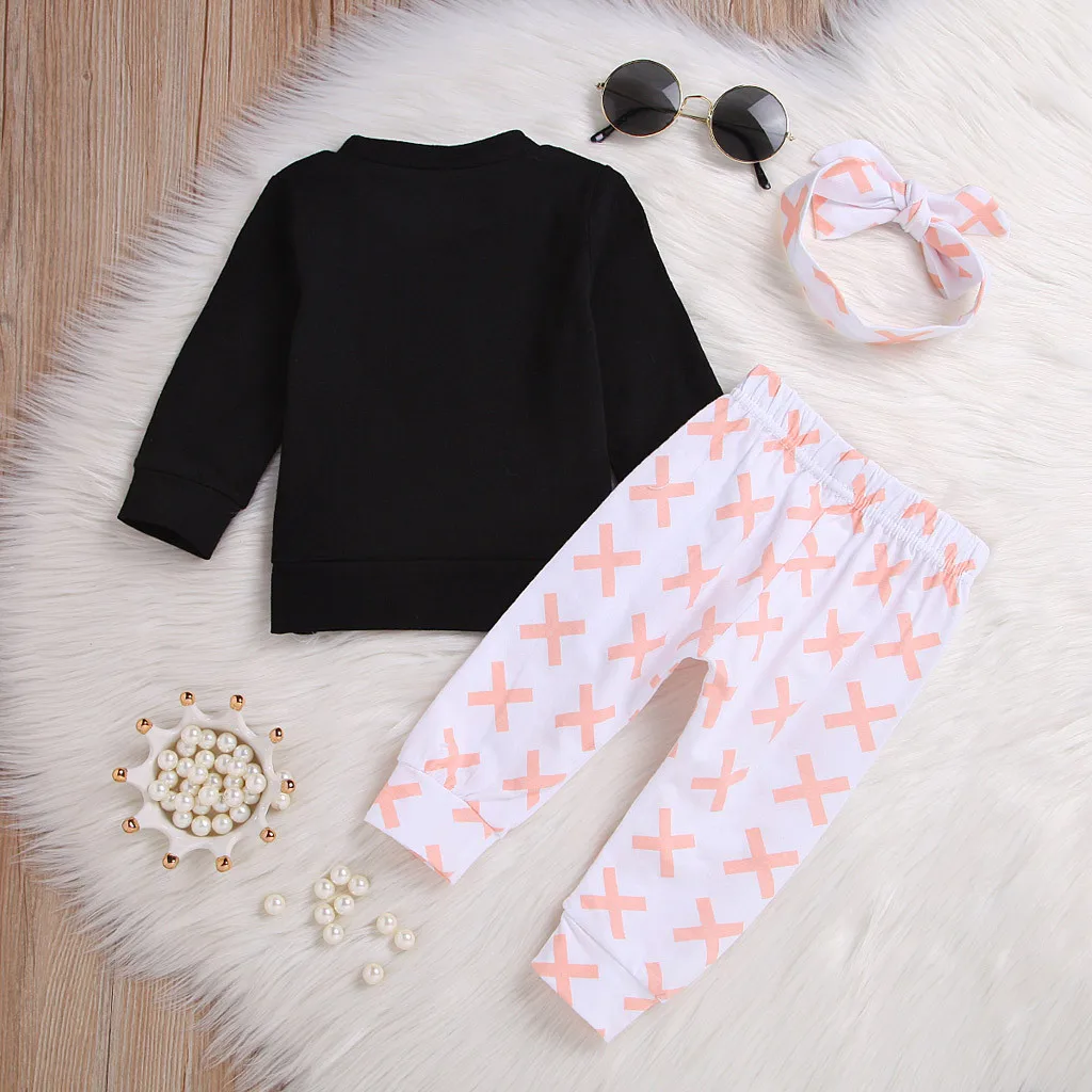 Baby girls Clothes Toddler Kids Girls Suit Letter BOSS BABE T Shirt Tops Print Pants Hair Band 3PCS Sets | Детская одежда и обувь