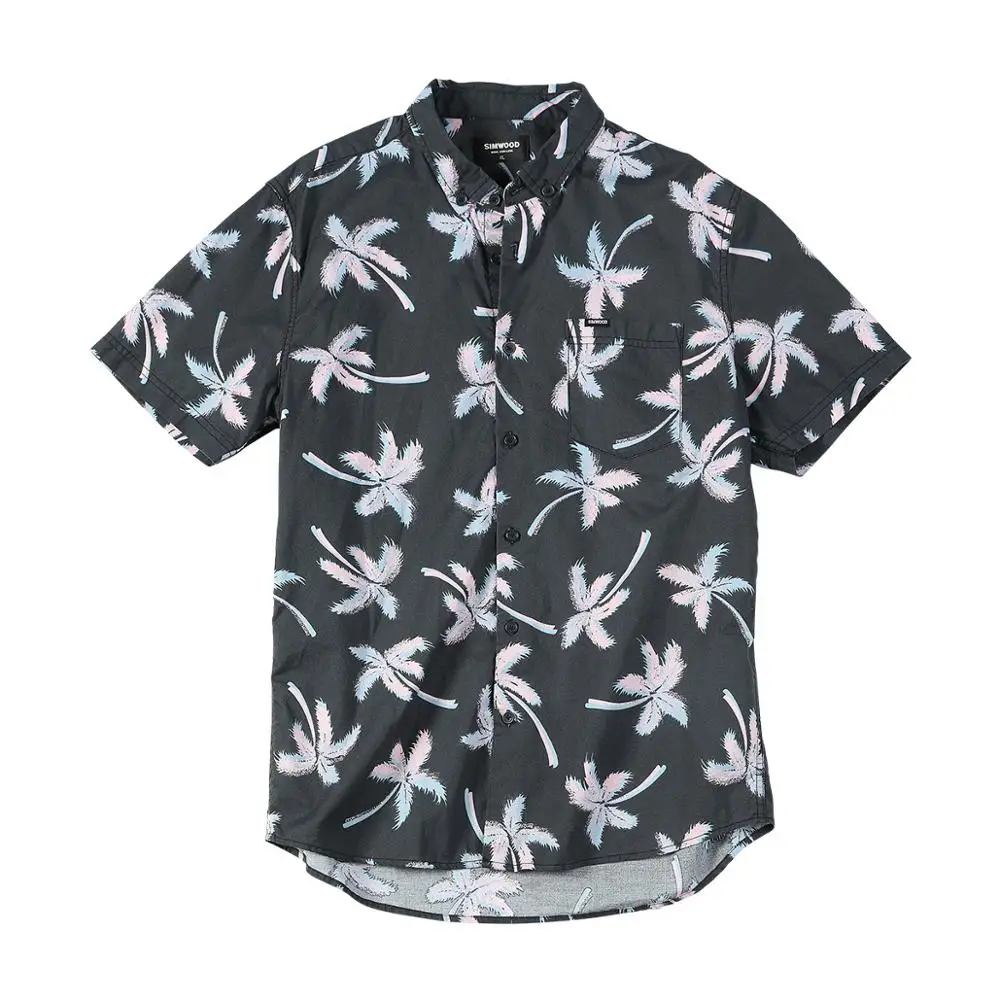 SIMWOOD 2019 summer new hawaii print shirts men short sleeve 100% cotton Breathable Palm tree brand clothing 190266 | Мужская одежда