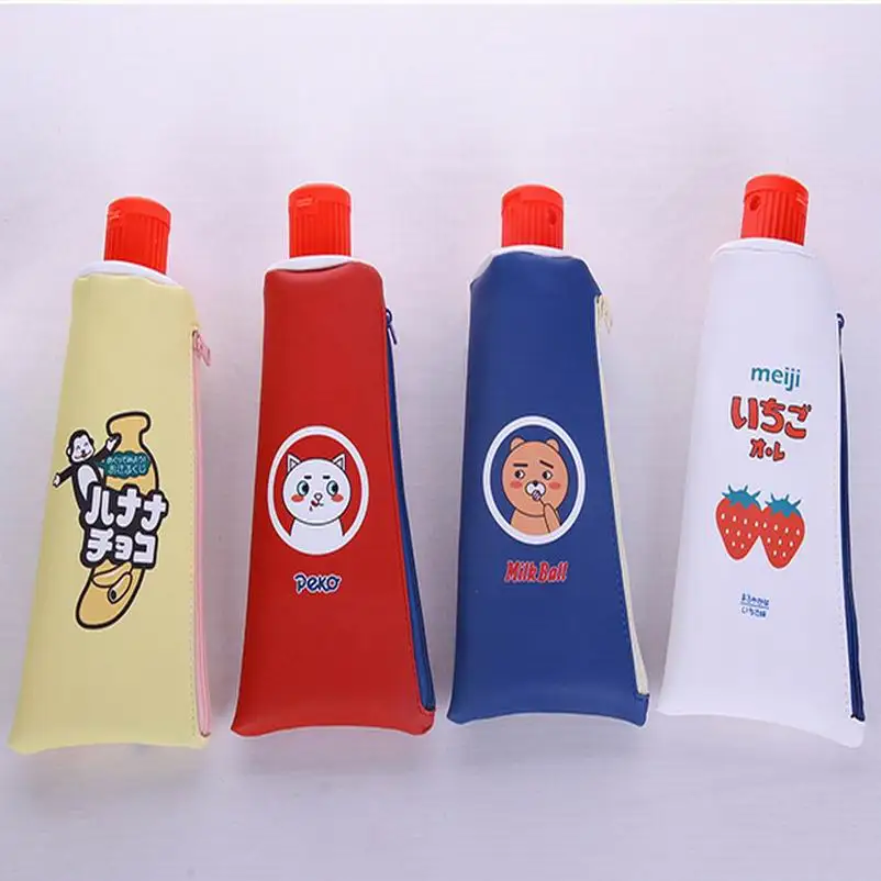 E 10PC Kawaii Simulation toothpaste PU Leather large capacity Pencil Case Stationery pencil bag with sharpener Supply | Канцтовары для