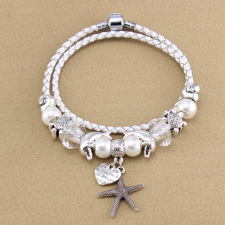 OMOON Мода посеребренная Starfish Подвески Браслет Прозрачный Кристалл Diy Бисером