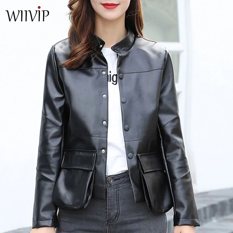 New Woman Fashion Cool Big Pockets Spring Winter Full Sleeve Loose PU Leather Jacket Autumn Solid O-Neck Motorcycle Coat 9603
New Woman Fashion Cool Big Pockets Spring Winter Full Sleeve Loose PU Leather Jacket Autumn Solid O-Neck Motorcycle Coat 9603