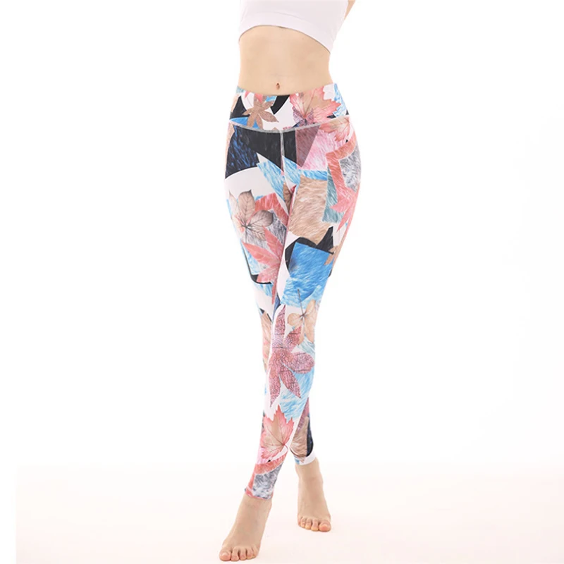 Спортивные брюки для йоги женские джинсовые с высокой талией персиковые