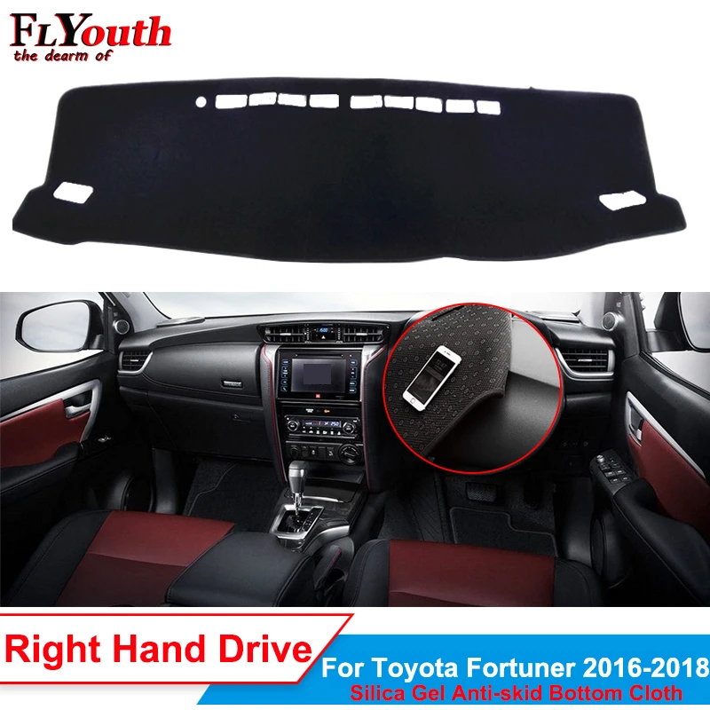 Силиконовый нескользящий коврик для приборной панели автомобиля Toyota Fortuner 2016-2018