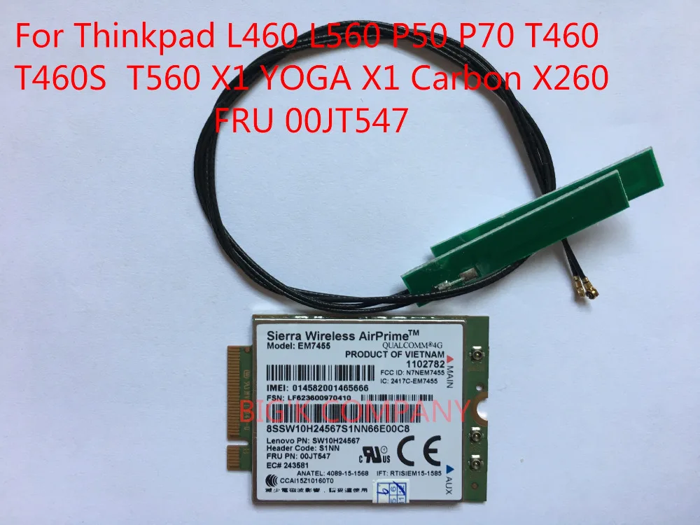 EM7455 + 2 шт антенна FRU 00JT547 4G для T470P T570 L460 L560 P50 P70 T460 T460S T560 X1 YOGA Carbon 5th gen X260 в наличии|fru|