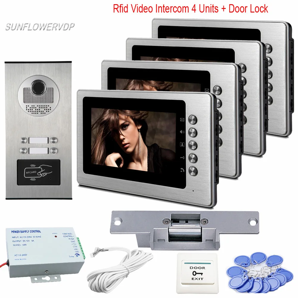 Metal Home Intercom Door Rfid Camera 7" Door Phone Monitor For 4 Apartment Video Door Phone For Home With Electric Strike Lock
Metal Home Intercom Door Rfid Camera 7" Door Phone Monitor For 4 Apartment Video Door Phone For Home With Electric Strike Lock