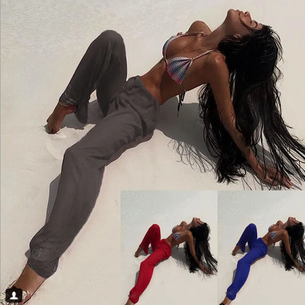 BKLD Summer Women Wide Leg Pant Casual Loose Trousers Ladies Boho Beach High Waist Pants 2019 Chiffon See-through Pants Women
BKLD Summer Women Wide Leg Pant Casual Loose Trousers Ladies Boho Beach High Waist Pants 2019 Chiffon See-through Pants Women