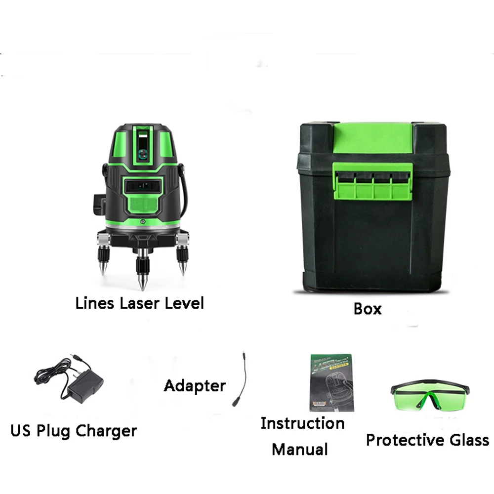 Green Laser Level 2/3/5 Cross Lines Self-Leveling 360 Rotary Measure Tool Set US Plug Radius Indoor/Outdoor Alternating Direct
Green Laser Level 2/3/5 Cross Lines Self-Leveling 360 Rotary Measure Tool Set US Plug Radius Indoor/Outdoor Alternating Direct
