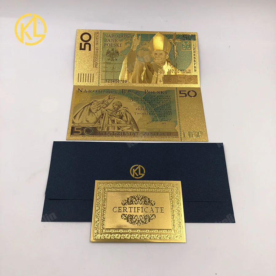 10Pcs/Lot Poland Banknotes Colorful 50 Bill PLN Gold Banknotes in 24k Gold Plated Paper Money Replica For Collection
10Pcs/Lot Poland Banknotes Colorful 50 Bill PLN Gold Banknotes in 24k Gold Plated Paper Money Replica For Collection