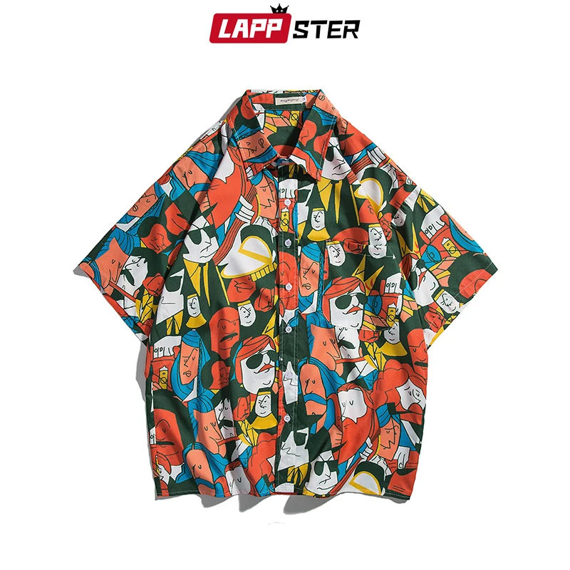 Мужская винтажная рубашка в стиле хип-хоп LAPPSTER Повседневная Уличная одежда