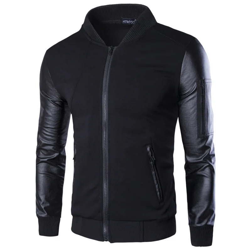 New spring men leather collar jacket sleeve patchwork Casual jackets Zipper Design Mens Outerwear Coats Stand Neck Sweatshirt
New spring men leather collar jacket sleeve patchwork Casual jackets Zipper Design Mens Outerwear Coats Stand Neck Sweatshirt
