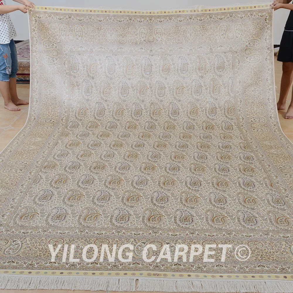 Yilong 8 'x 11 5' Восточный ковер ручной работы с узлом Большой античный бежевый