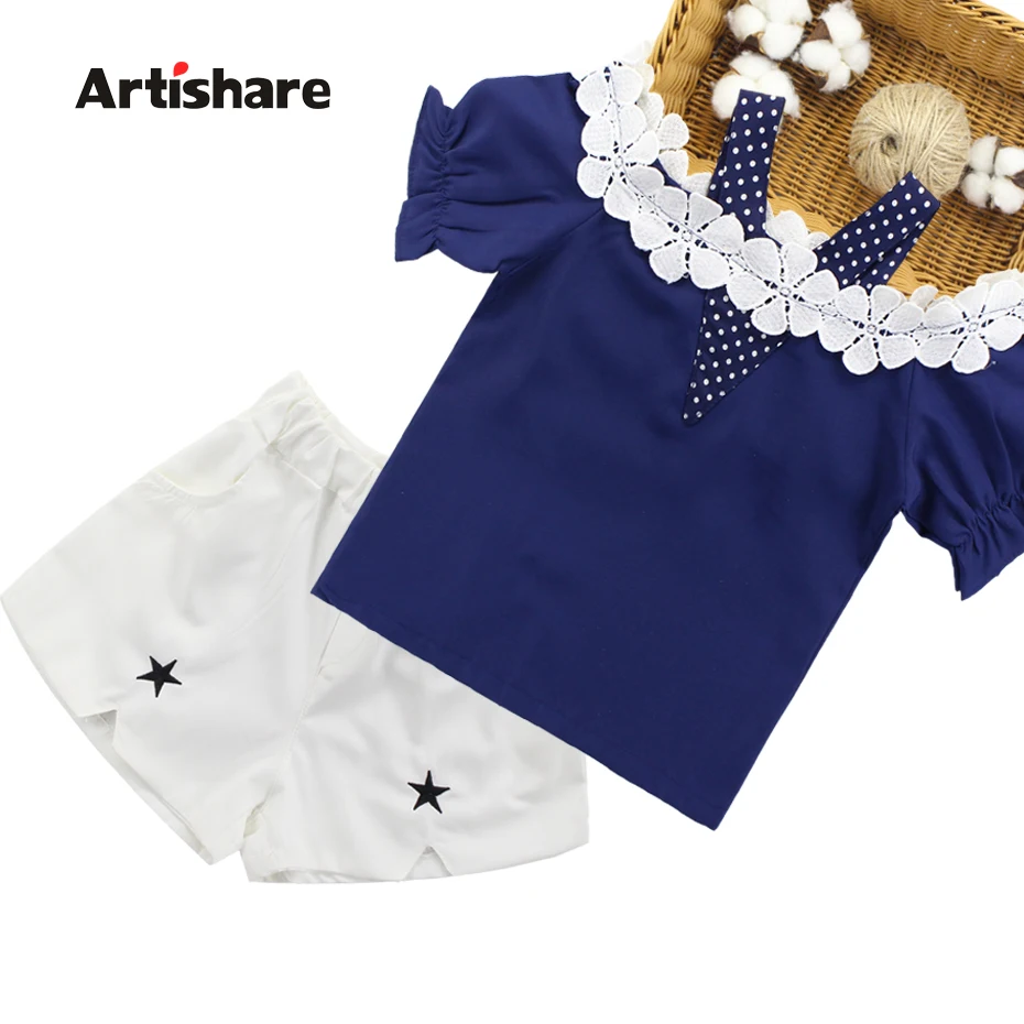 Artishare/Летняя одежда для девочек кружевная рубашка + шорты комплект из 2 предметов