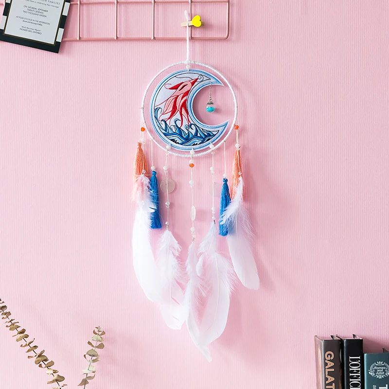 Girl Heart Catching Dream Network DIY Hanging Top Decoration Creative Hand-hanging Feather Wind Bell Room Classmate Gift | Дом и сад