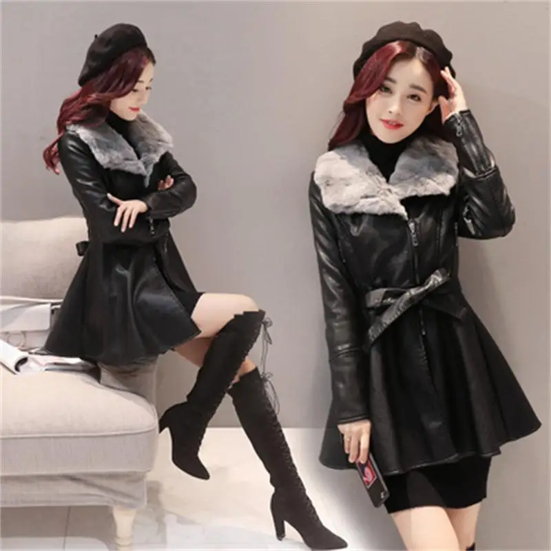 Winter pu leather women's long section plus velvet thickening slim slimming artificial rabbit fur collar women's coat coat tide
Winter pu leather women's long section plus velvet thickening slim slimming artificial rabbit fur collar women's coat coat tide