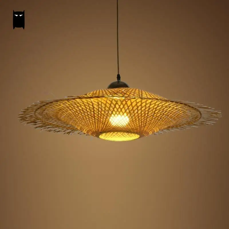 Bamboo Wicker Rattan Cap Shade Pendant Light Fixture Asian Japanese Vintage Hanging Ceiling Lamp Avize Dining Room Restaurant | Освещение