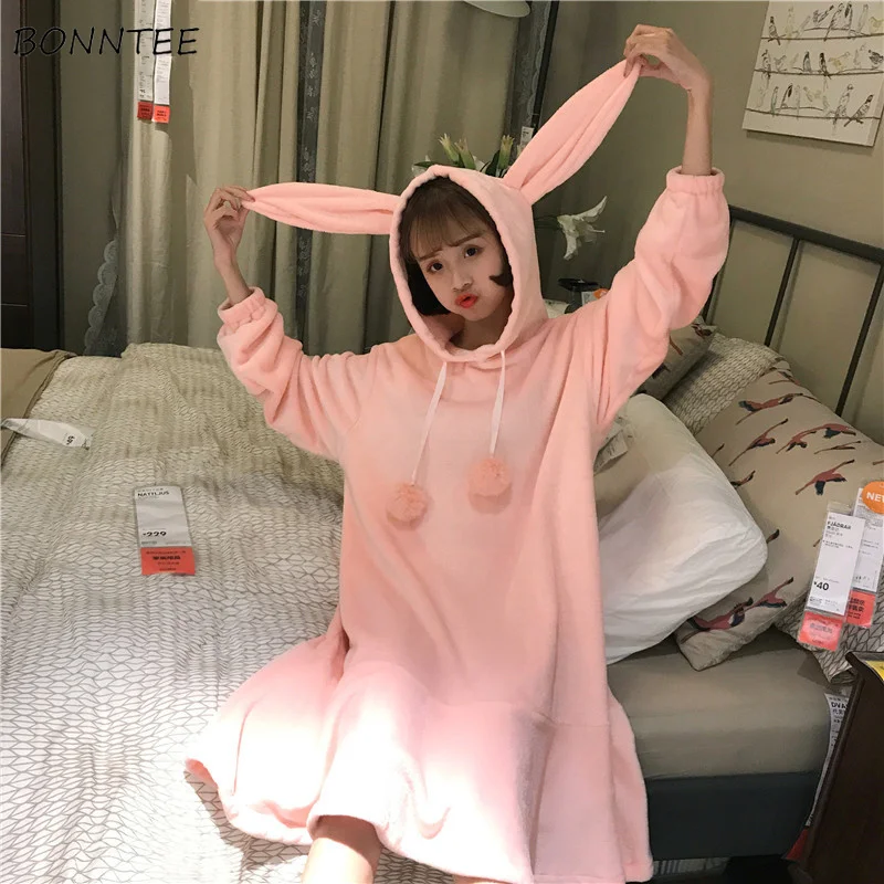 Nightgowns Ruffles Warm Hooded Women Kawaii Flannel Nightdress Lovely Solid Winter Rabbit Ears Sleepwear Long Sleeve Womens Cute
Nightgowns Ruffles Warm Hooded Women Kawaii Flannel Nightdress Lovely Solid Winter Rabbit Ears Sleepwear Long Sleeve Womens Cute