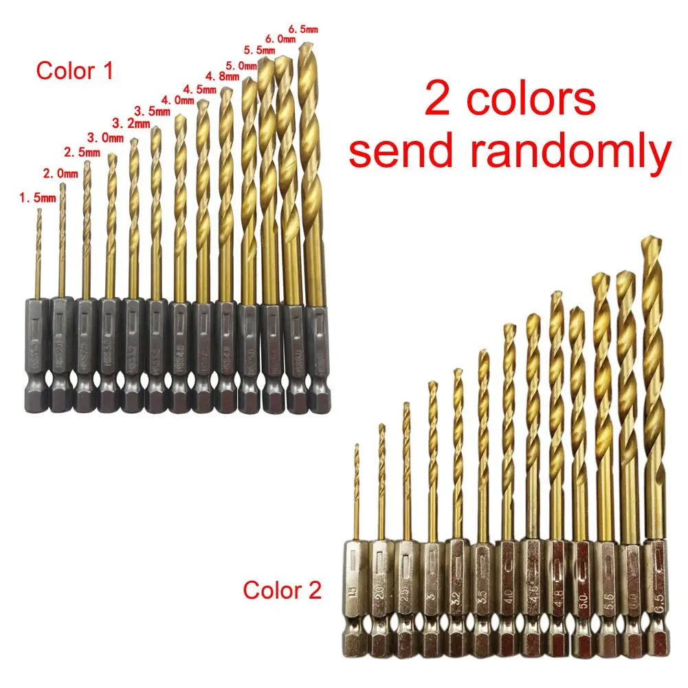 New 13 Pcs Drill Bit Hand Tools Titanium Coated HSS Drill Set Twist Drill Hex Shank Drill 1.5mm-6.5mm for drilling wood plastic
New 13 Pcs Drill Bit Hand Tools Titanium Coated HSS Drill Set Twist Drill Hex Shank Drill 1.5mm-6.5mm for drilling wood plastic