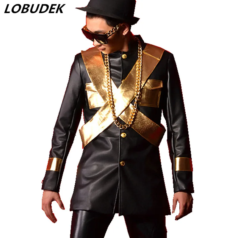 PU Leather Black Blazers Male Costume Military Uniform Bar Dancer Singer Stage Performance Outfit Punk Rock Tide Men Costumes
PU Leather Black Blazers Male Costume Military Uniform Bar Dancer Singer Stage Performance Outfit Punk Rock Tide Men Costumes