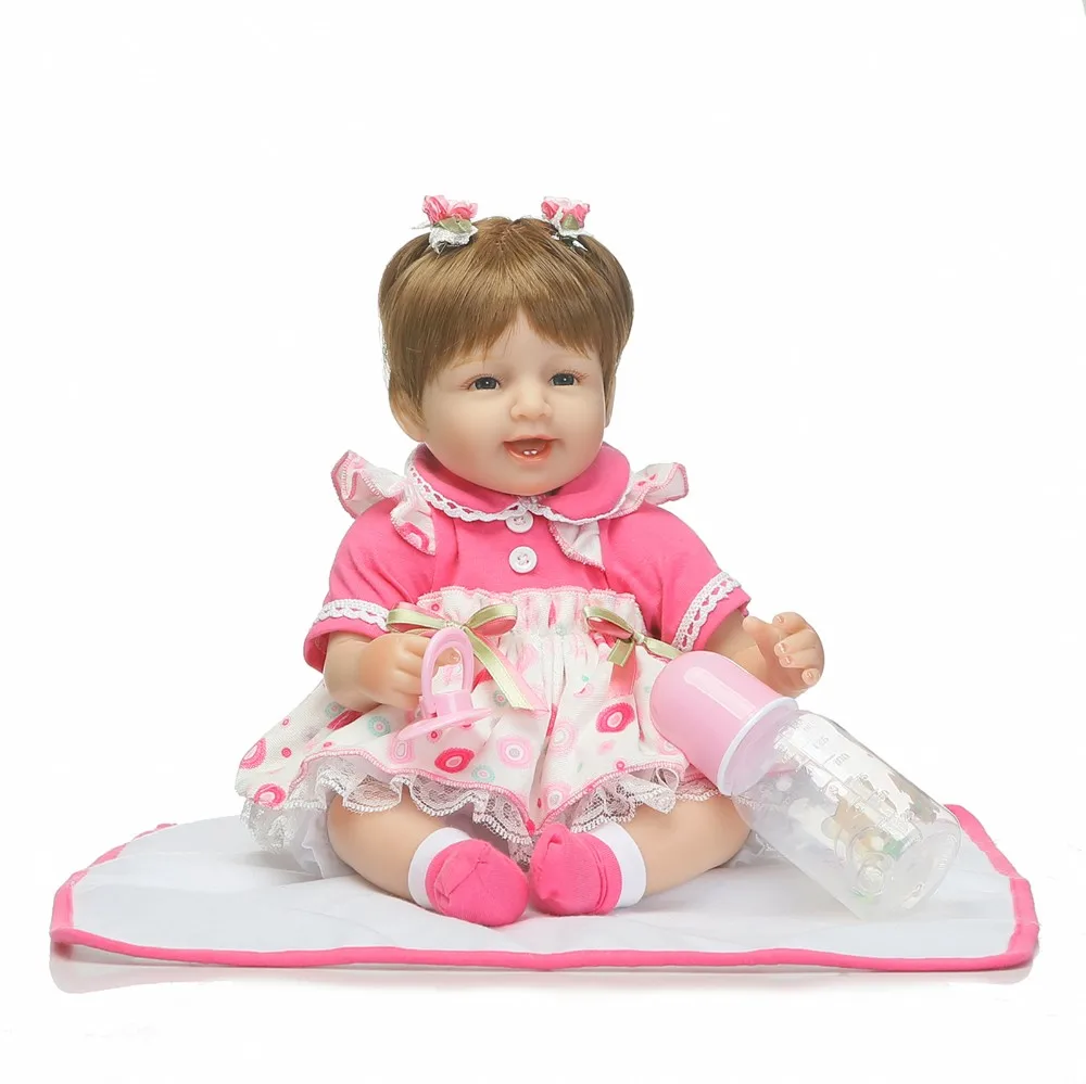 

pink girl 16inch 40cm Reborn Baby Dolls Silicone Reborn Babies Kids bottle+pacifier+blanket Toddler Playmate Birthday Xmas Gift
