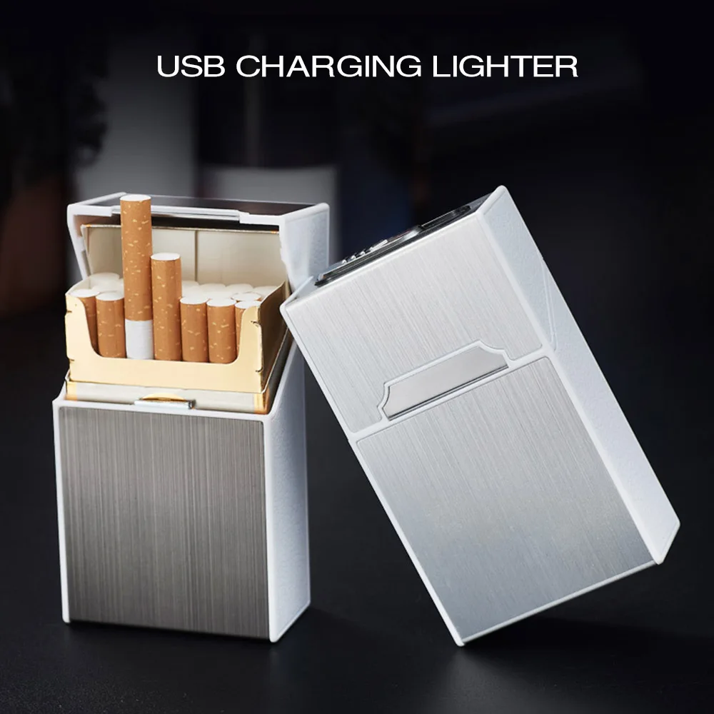 Чехол для сигарет Anpro 2 в 1 USB зажигалка курения беспламенная ветрозащитная