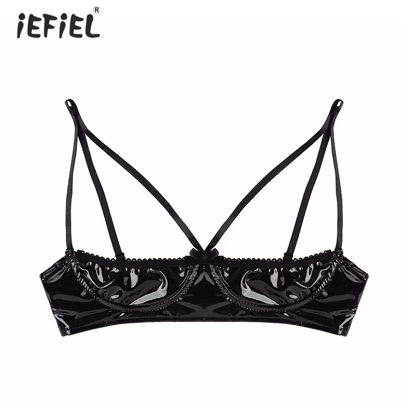 Sexy Women Lingerie Erotic Wetlook Faux Leather Bra Top Adjustable Spaghetti Straps Half Open Cup Bra Tops Wire-free Unlined Bra
Sexy Women Lingerie Erotic Wetlook Faux Leather Bra Top Adjustable Spaghetti Straps Half Open Cup Bra Tops Wire-free Unlined Bra