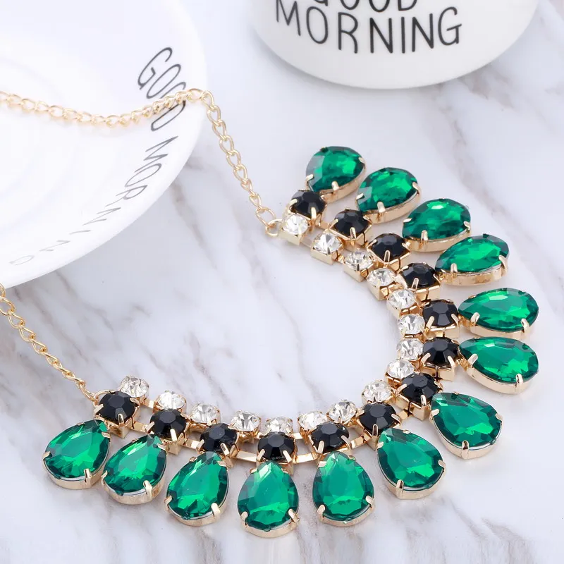 Charming Necklace Crystal Jewelry Luxury Wedding Dress For Women Light Dark Green Pendant Collar Wholesale | Украшения и