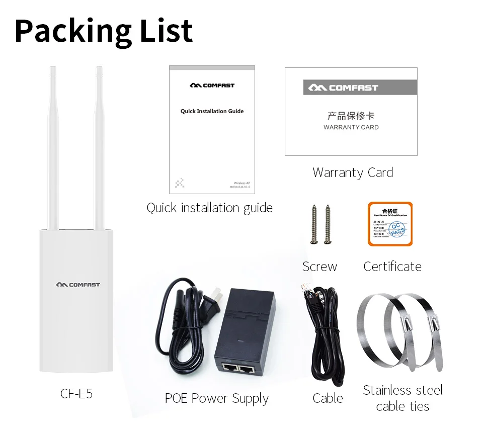Comfast CF-E5 High Speed Outdoor 2.4G LTE Wireless AP Wifi Router plug and play Netcard Portable Wireless Router WiFi Router
Comfast CF-E5 High Speed Outdoor 2.4G LTE Wireless AP Wifi Router plug and play Netcard Portable Wireless Router WiFi Router